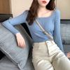 Square-neck Sweater Women's Pullover Autumn and Winter New Korean-style Slim-fit Top Knitted Tight Base Layer