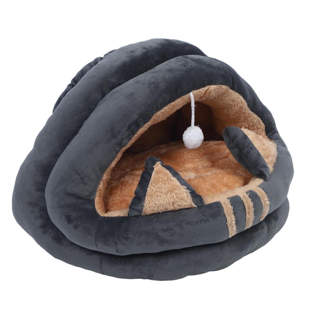 Cat Cave Semi Enclosed Cozy Pet Bed Cartoon Washable Animal House for Autumn and Winter Gray