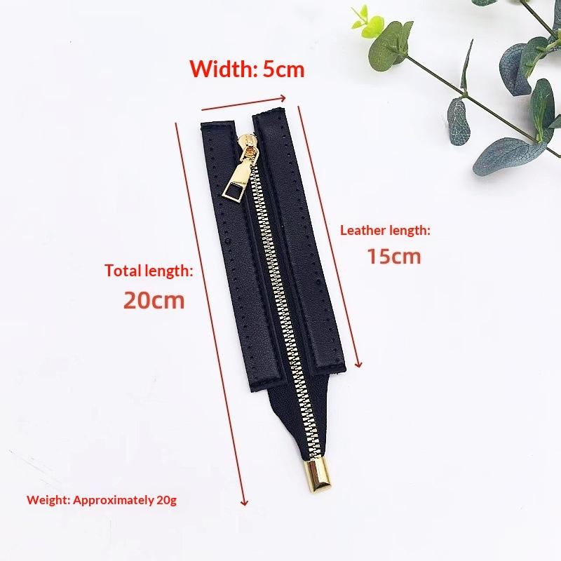 15cm Metal Zippers 5cm Wide PU Gold Close-end Wear Resistant for Handbag Shoulder Bag DIY Sewing Leather Craft Accessories
