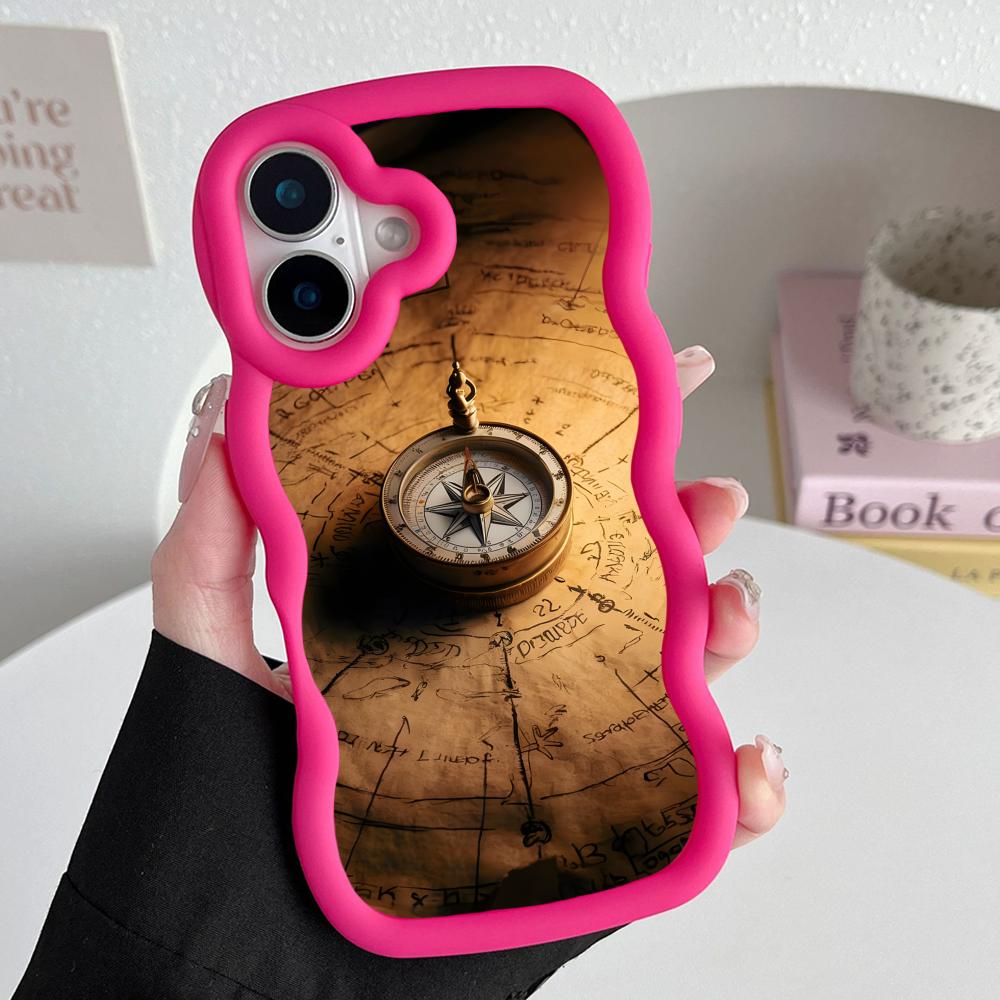 

Compass Sailing Wavy Edge TPU Mobile Phone Case for iPhone 17 16 15 14 13 12 11 Air Pro Max Plus Colorful Cover iPhone 13 Pro Max