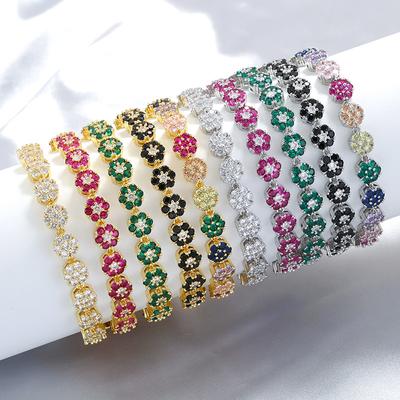 Temperament Light Luxury Copper Inlaid Diamond Flower Petal Bracelet Necklace Tennis Flower Jewelry Set Vl526-527