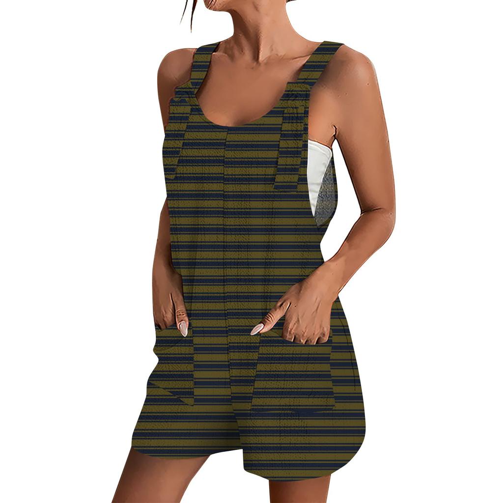 Womens Summer Casual Sleeveless Romper Loose Striped Tied Shorts Overalls Jumpsuit With Pockets 2025 Clothes