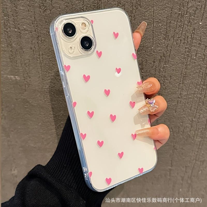 The full-screen little heart is suitable for iPhone 11/12/13/14/15/16 Pro Max transparent TPU phone cases