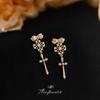 Original Designer 925 Silver Needle Plated 14K Hollow Lace Cross Bow Earrings New Earrings