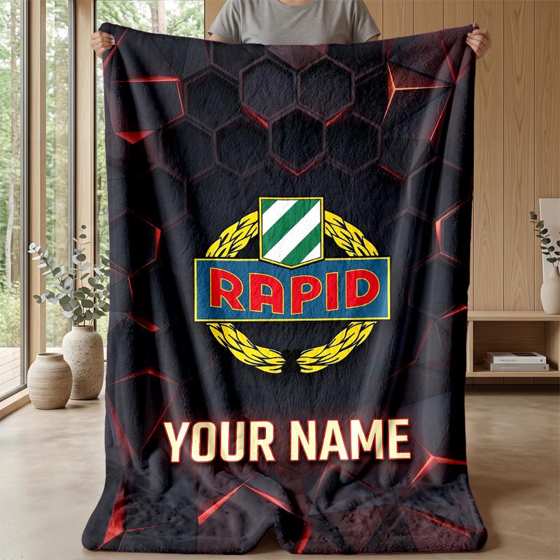 Custom Text Flannel Throw Blanket, Lightweight Cozy Bed Sofa BlanketRapid Wien FC