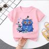 Caçador de Demônios KPop Gato Azul Fofo com Padrão de Pássaro Camiseta Infantil Fashion Casual para Meninos e Meninas