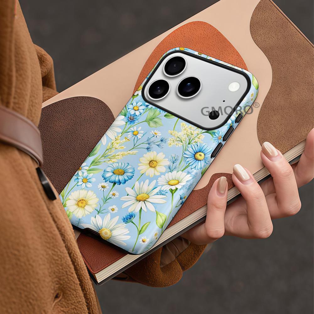Hot-selling small fresh floral mobile phone case iPhone15 two-in-one magnetic film case Apple 17 anti-drop cover