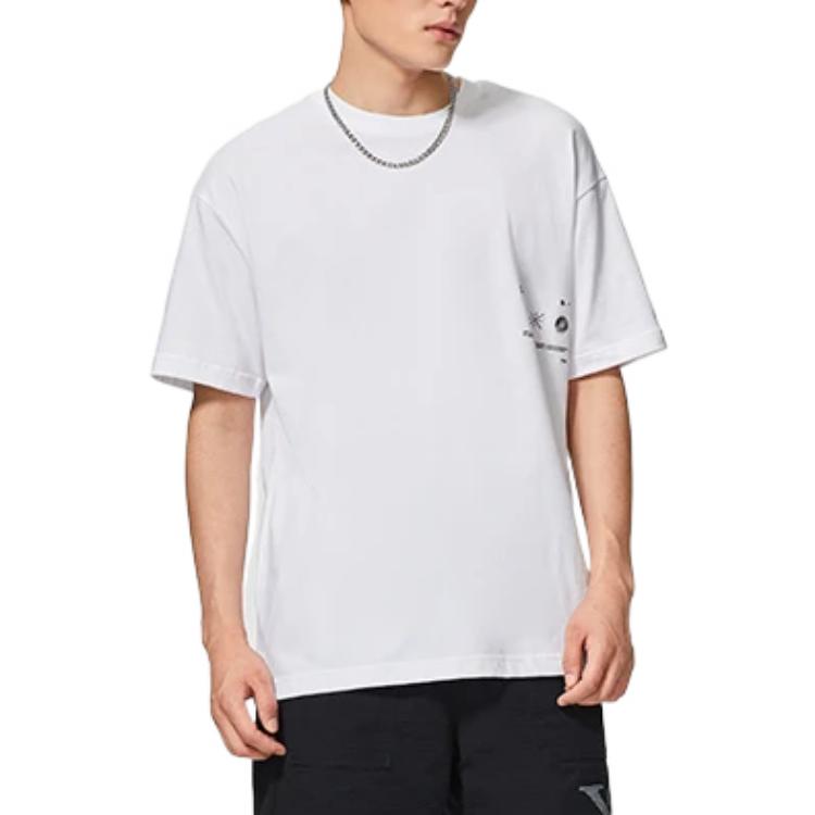Li-Ning X Glare Artist Collaboration Abstract Back Print Loose Crew Neck T-Shirt Unisex Tops White AHSS649-2