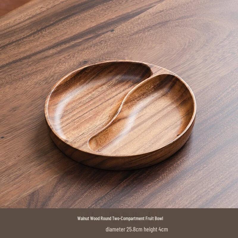 Abay Walnut Wood Round Two-Compartment Serving Tray