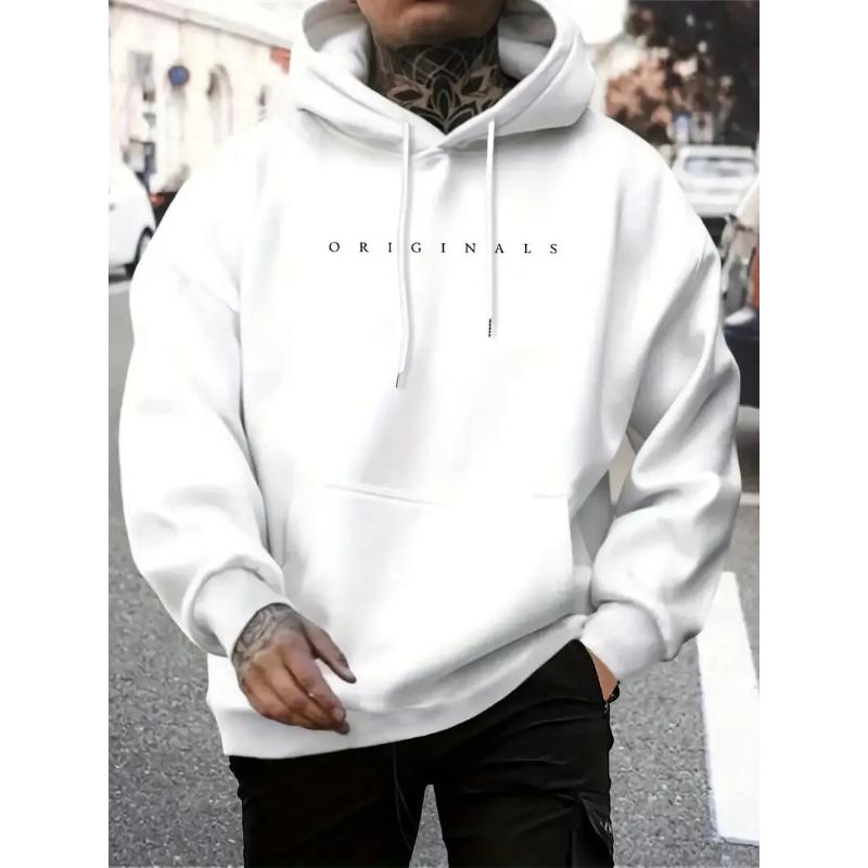 Felpa con cappuccio oversize da uomo alla moda, misto cotone 60%, stampa semplice con lettere, cappuccio con coulisse, felpa con cappuccio casual da indossare tutti i giorni