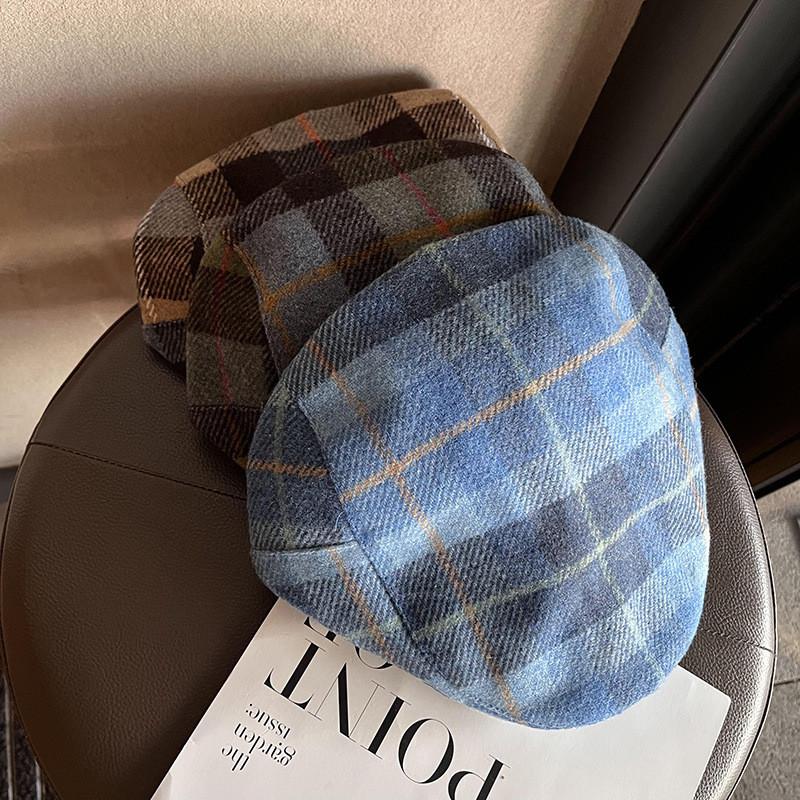 Autumn Fashion Retro Checkered Pattern Women Casual Beret For Outdoor Use