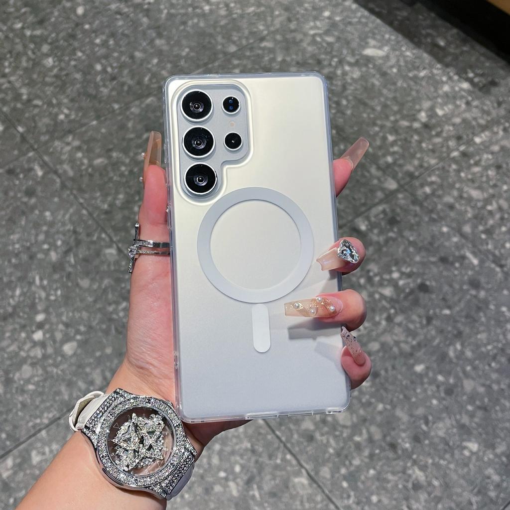 Suitable for Samsung S25ultra Matte Mobile Phone Case S25imd Laser Color Silver Magnetic Case S25edge