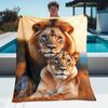 Personalized Lion & Lioness Fleece Blanket Custom Picture Name Soft Cozy Throw All Season Bedding for Living Room Bedroom Decor