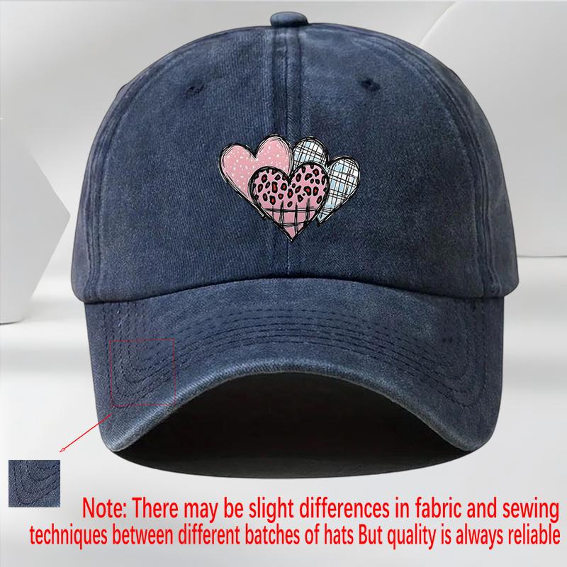 Cute Three Hearts Print Baseball Cap Unisex Casual Outdoor Polyester Adjustable Washed Sports Cap