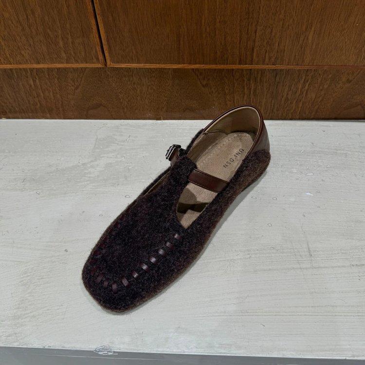 Retro Inner Height Increase Square Head Mary Jane Shoes Women's 2025 Autumn New Soft-soled Woolen Comfortable Single Shoes Ballet Shoes