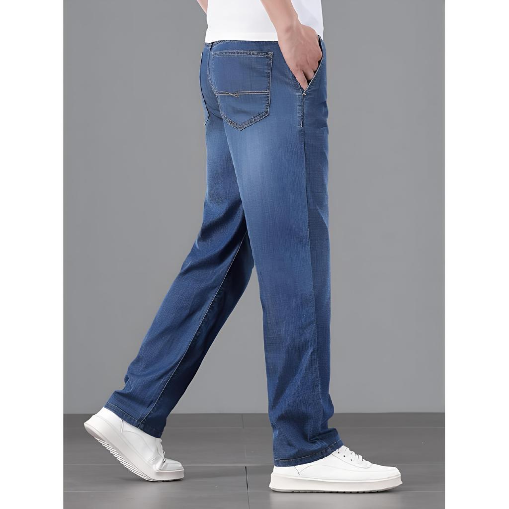 Mulberry Silk Tencel Jeans Men's Loose Straight Summer Middle-aged Casual Business Ice Silk Thin Pants