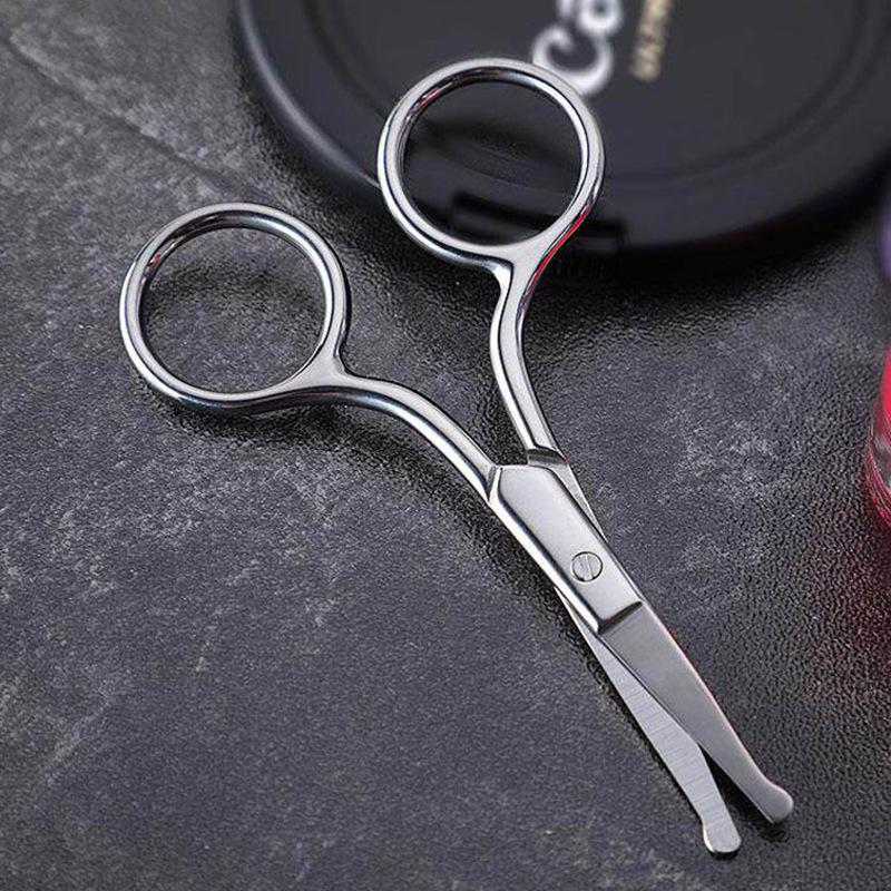 Stainless steel round head nose hair scissors thickened non-slip makeup eyebrow trimmer convenient beard scissors