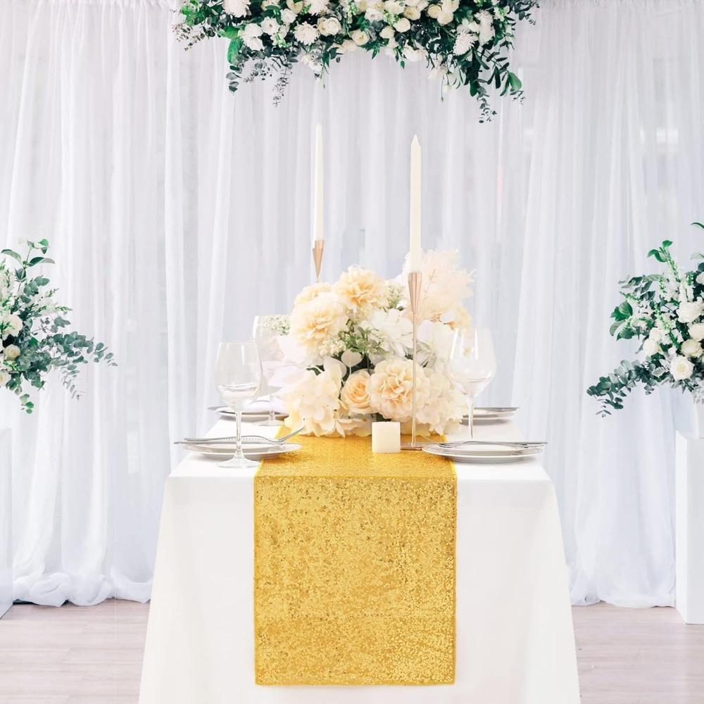 Table Runners 4 Pieces 30x180cm Glitter Dining Table Runner Sequin Table Cover Runners for Party Wedding Birthday Bridal Shower Decorations