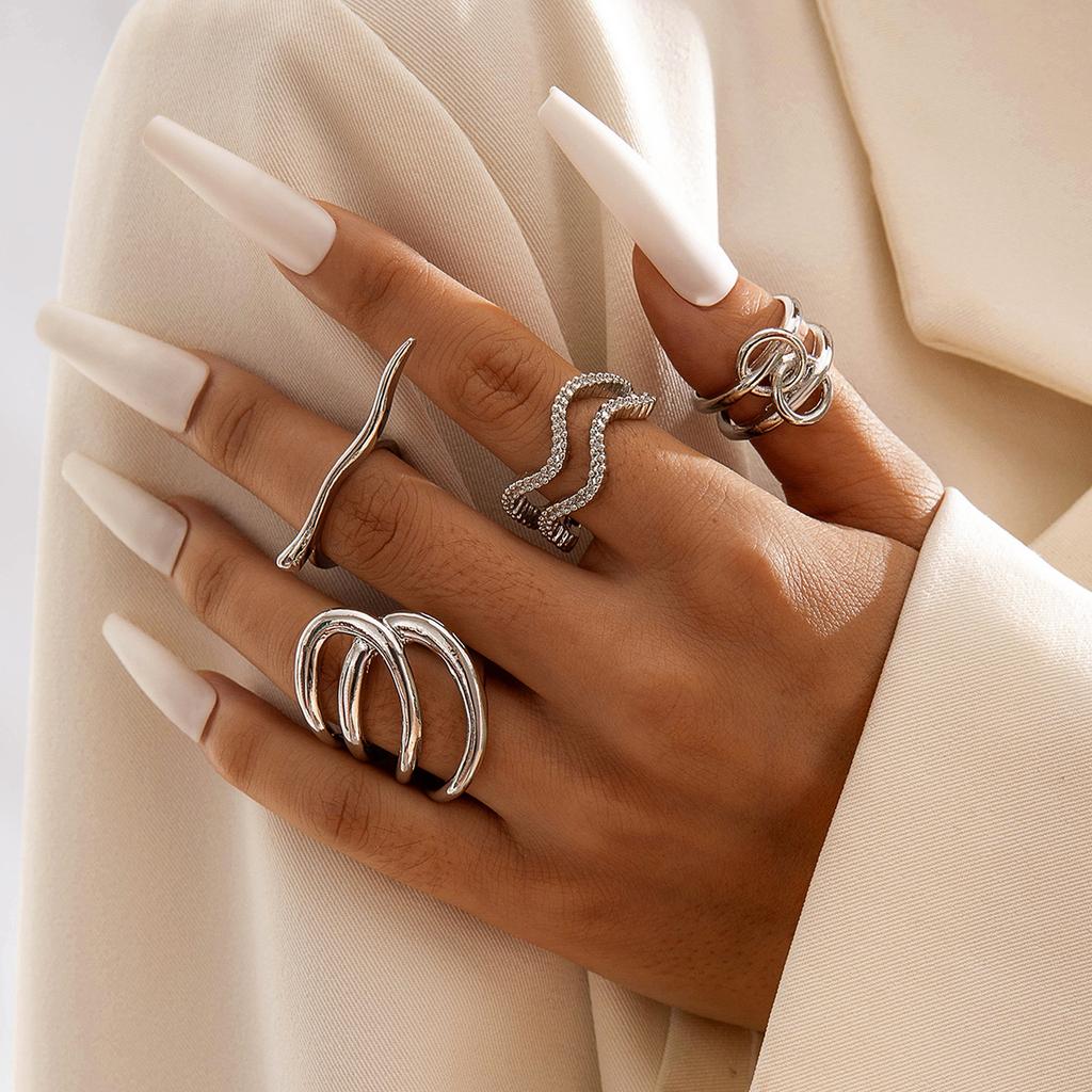 Fashion Women's 4 Piece Ring Set - Ladies Ring Metal Ring Glossy Ring Metal Ring Holiday Gift