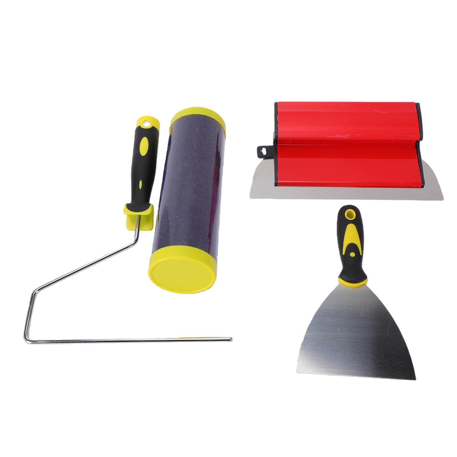 Drywall Skimming Blade Set 10 Inch Drywall Blade 9 Inch Roller and Scraper for Wallboard Ceiling Stainless steel+ABS
