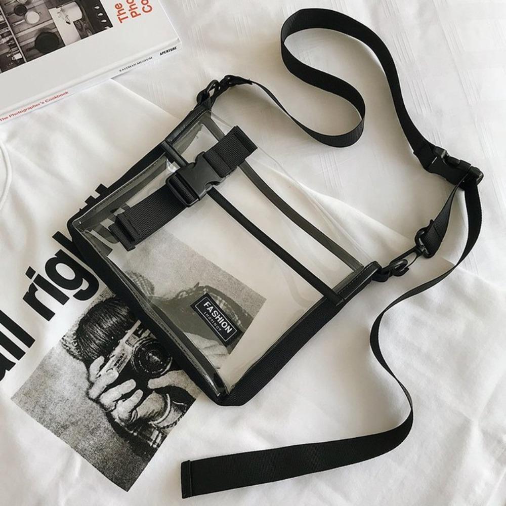 

Square PVC Messenger Bag Large Capacity Casual Shoulder Bag Transparent Crossbody Bag Unisex чёрный