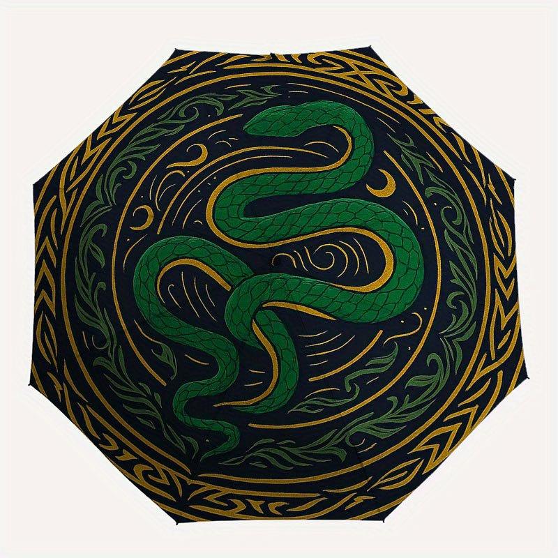 Green Serpent Circular Rug: Unique Home Decor with Intricate Design Umbrella, Portable 3-Fold Compact Umbrella for Men & Women R130