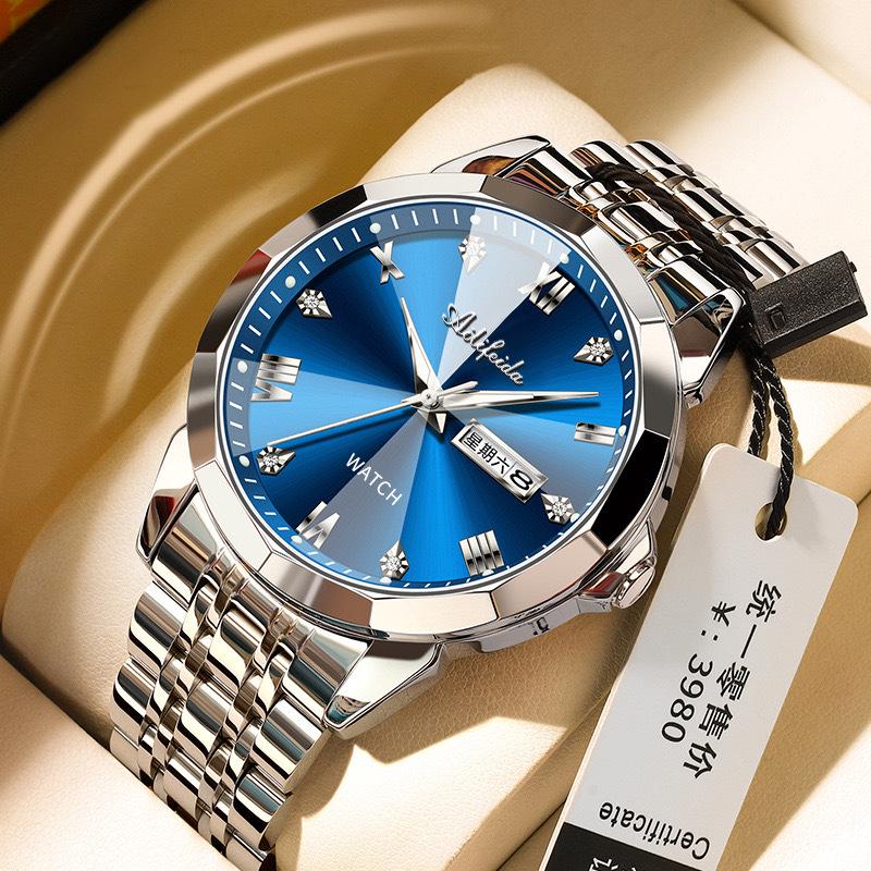 Aili Feida Men's Quartz Watch - Diamond Mirror, Waterproof, Luminous, Calendar, Fashionable