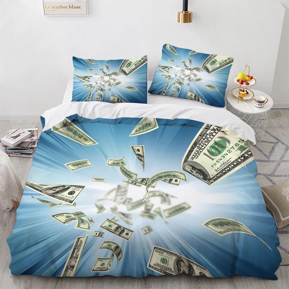 Geld Bettbezug Set Goldmünzen Druck Bettwäsche Set Weich Bequem Doppel Queen King Size Bettdeckenbezug für Teenager Erwachsene