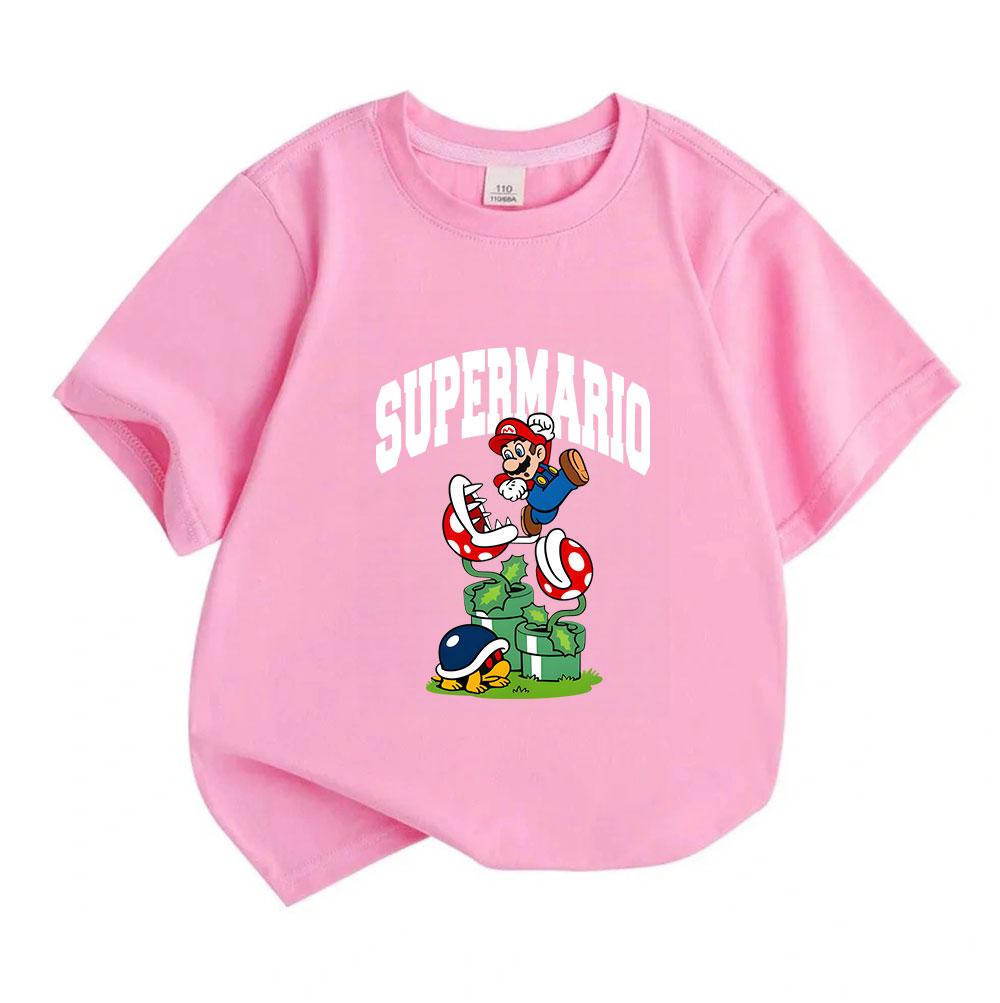 Kids Boys Girls 100% Cotton Crew Neck Short Sleeve T-Shirt, Cute Cartoon Game Character Print Casual Tee for Children Daily Wear Summer Tops