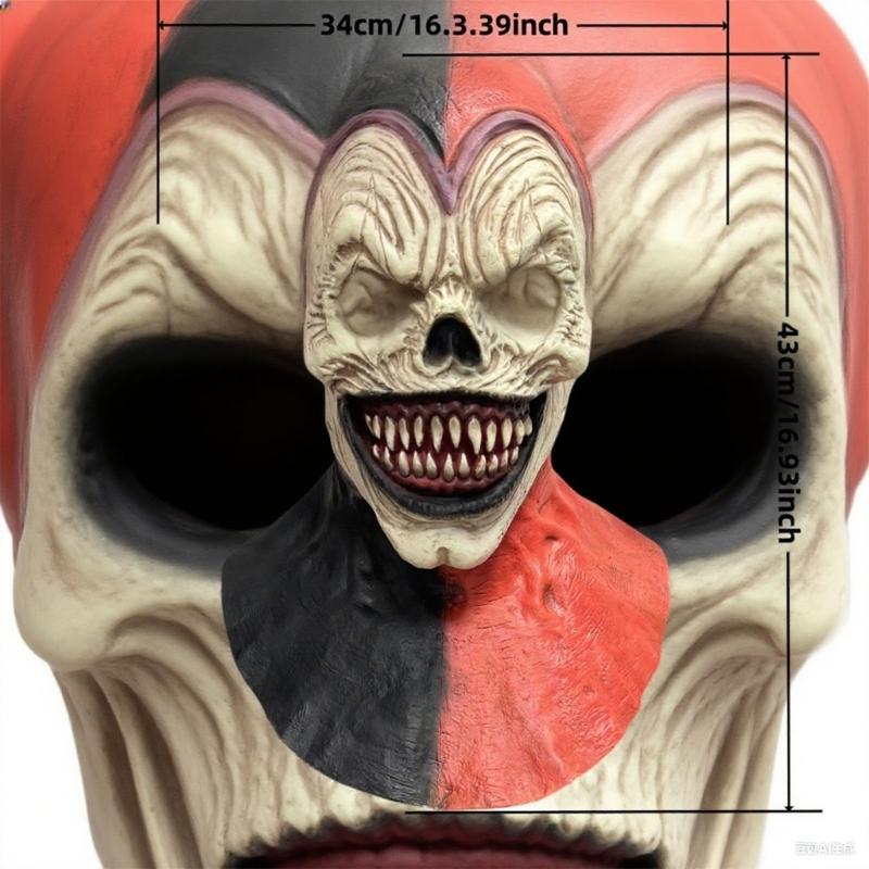 Eye Catching Full Head Clown Mask for Adults Halloween Cosplay Adjustable Eye Holes Latex Party Costume Prop