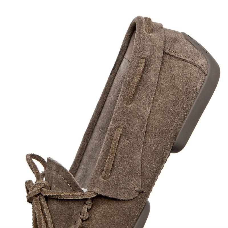 Women Loafers British Style Genuine Leather Beanie Shoes Women Flat Non-slip Vintage Slip-on Moccasins for Women