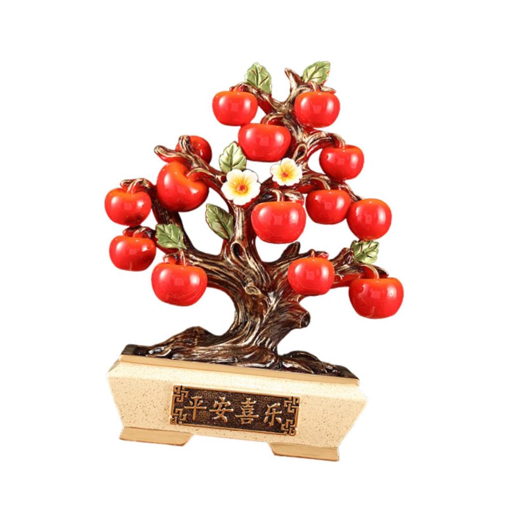 Persimmon Resin Statue Holiday Table Centerpiece Collectible Chinese Lucky Decoration for Home Farmhouse Party Festival Cabinet