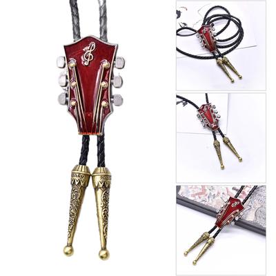 Pendentif en émail pour guitare musicale Bolo Tie Western en corde tressée en similicuir pour cravate, collier de chemise, chaîne, collier américain