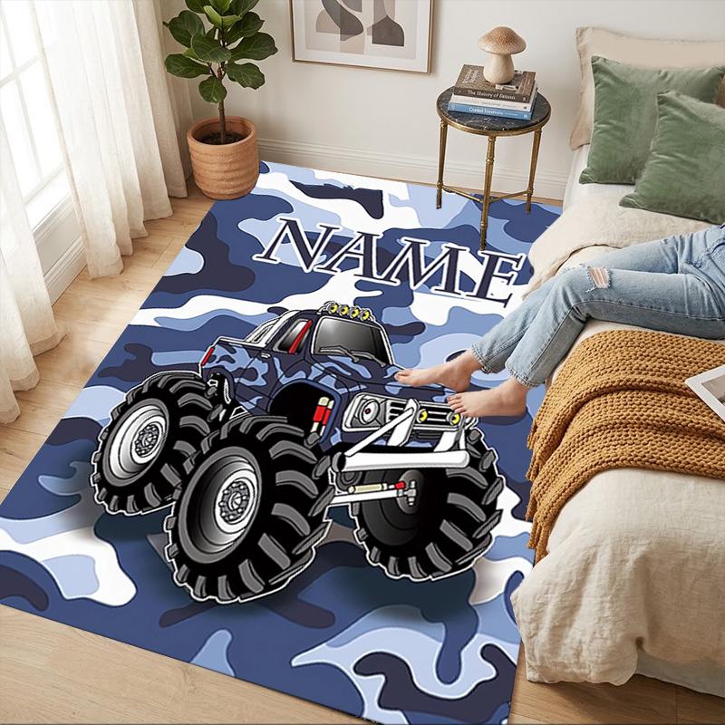 Personalized Name Monster Jam Night Living Room Non-Slip Area Rug Soft Carpet for Bedroom Kids Playroom Sofa Office Home Decor Doormat