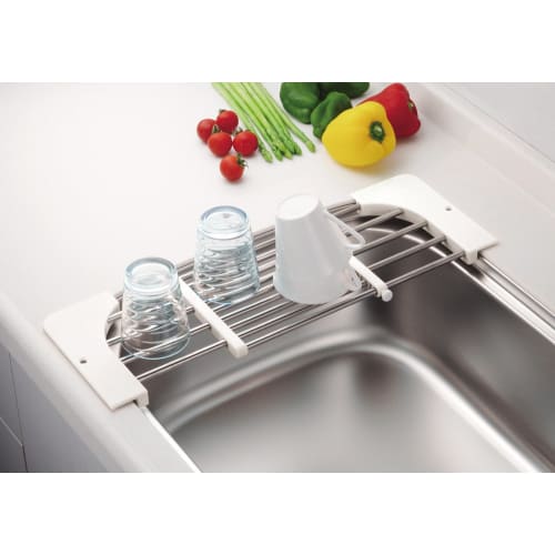 Pearl Metal Sliding Sink, Bran Kitchen, White, Approx. 18cm Wide x 44.5-68cm Long x 2cm High, HB-3668