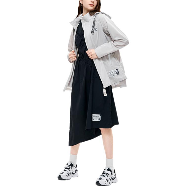 Fila Logo Letter Print Hidden Zipper Hooded Jacket Women Jackets Gray F11W233704F-GY