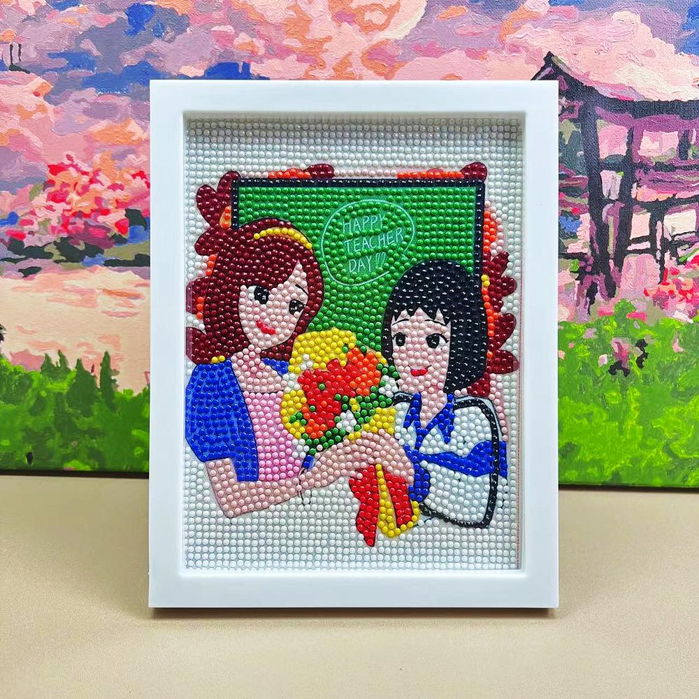 Cartoon Diamond Painting Children's Handmade Diy Diamond Stickers Bedroom Living Room Decorative Painting Masonry Painting with Photo Frame.