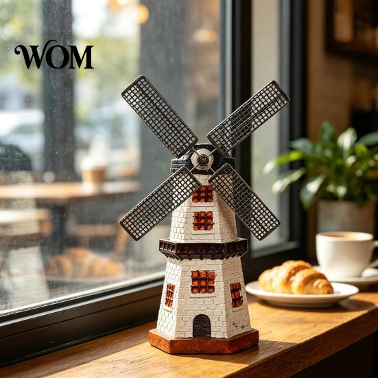 Retro European Windmill Dutch Ornaments, Mini Vintage Holland Statue, Resin Artwork, Ornament Classic Model, Rustic Desktop for Home Office