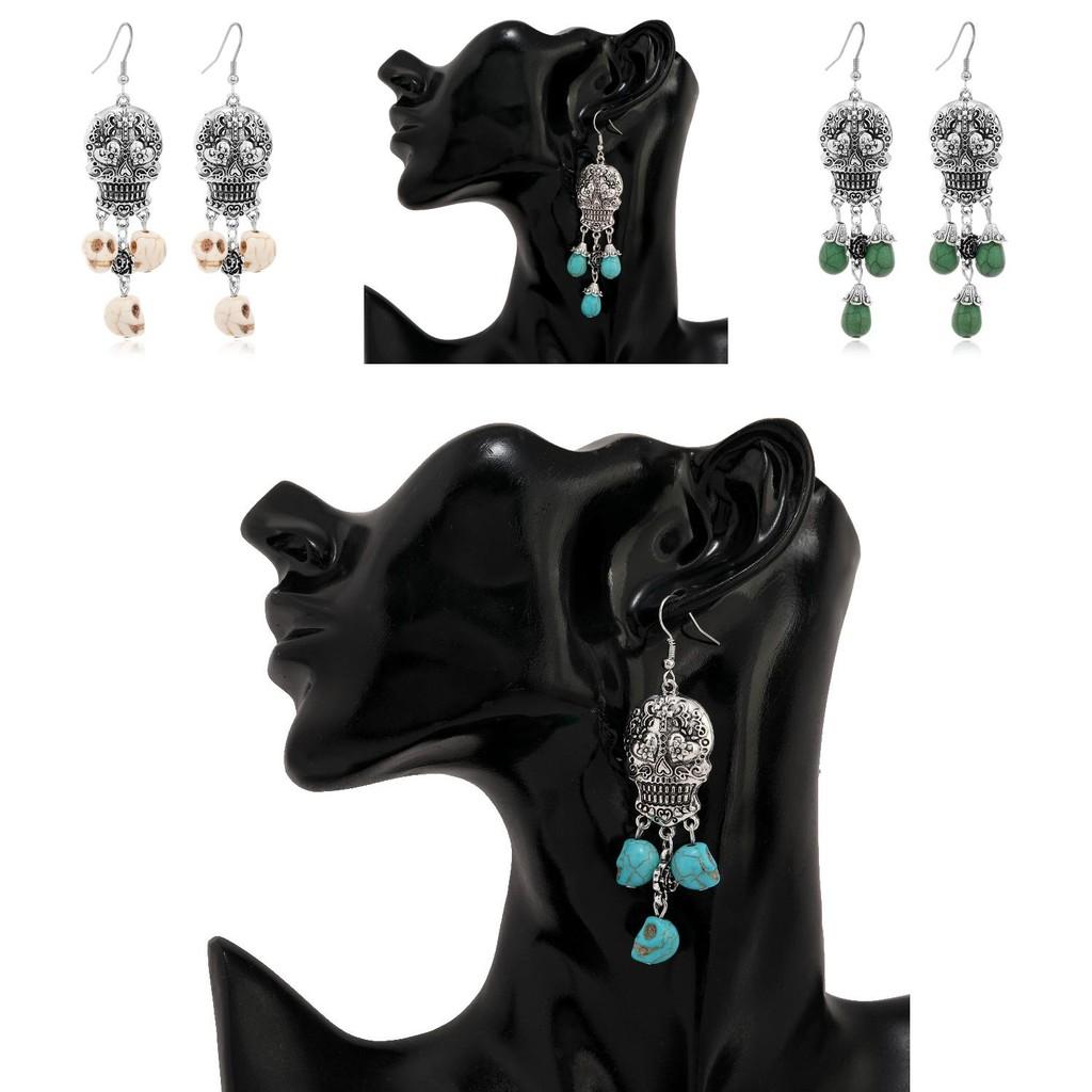 Punk Skull Pendant Earrings In Alloy With Water Drop Design For Gothic Fashion