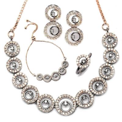 Fashion Cubic Zirconia Gold Plated Choker Necklace Set Ring Bracelet With Earring Jewellery For Women Pack Of 4