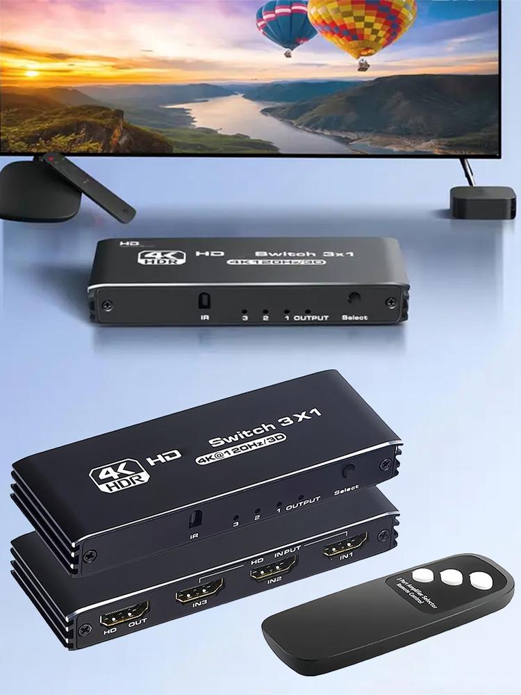 HDMI-Compatible Switch Three Switching Modes Switcher Selector Box 4K 120Hz Automatic Switch for HD-DVD PS3/4/5 Xbox 360 Player