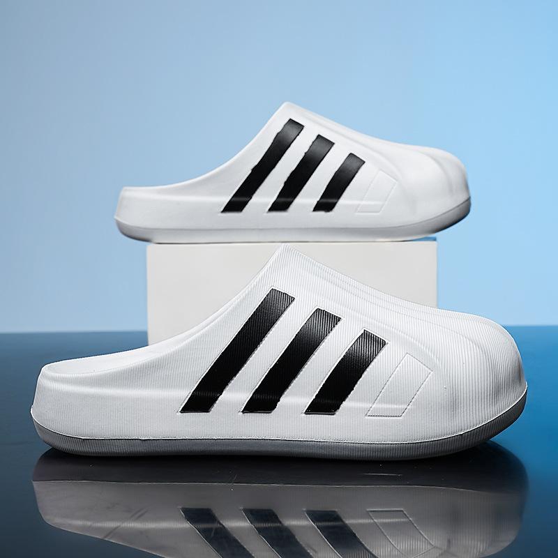 New Black and White Shell Head Half Pack Slippers Men's and Women's Bottom Light Thick Bottom One Pedal Black and White Men's and Women's Campu