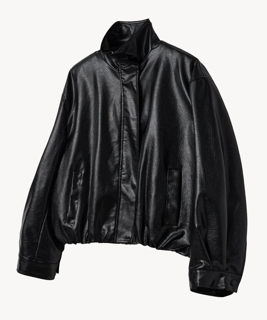 LADY VOLUME 9245 High-Neck Leather Blouson (Black)