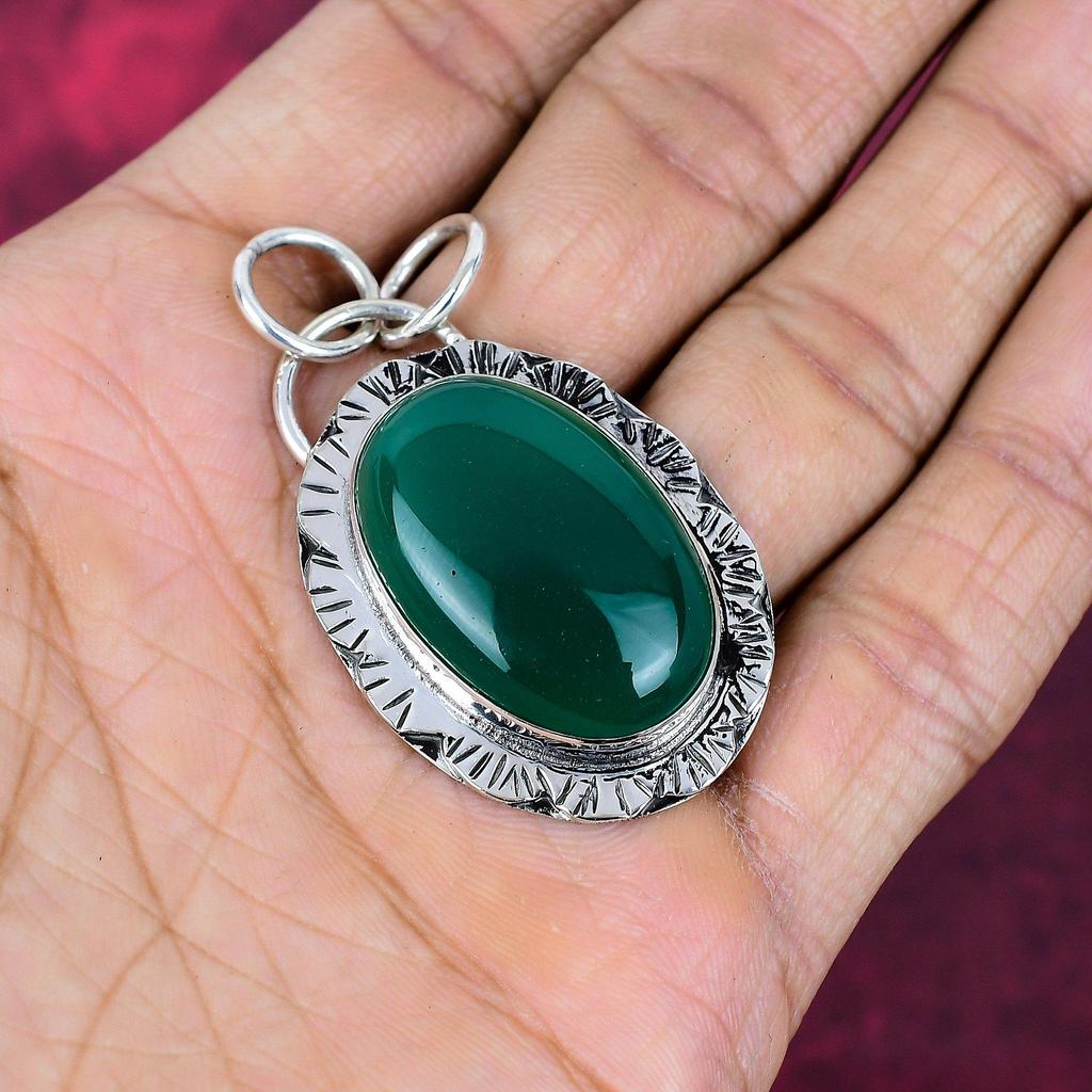 Green Onyx Jewelry, 925 Solid Sterling Silver Pendant Handmade Gemstone Jewelry, Gifts For Wife Brand New Pendant