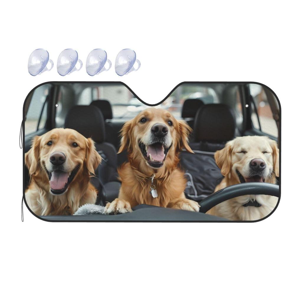 Adorable Dog Print Insulated Car Sunshade - Universal Fit
