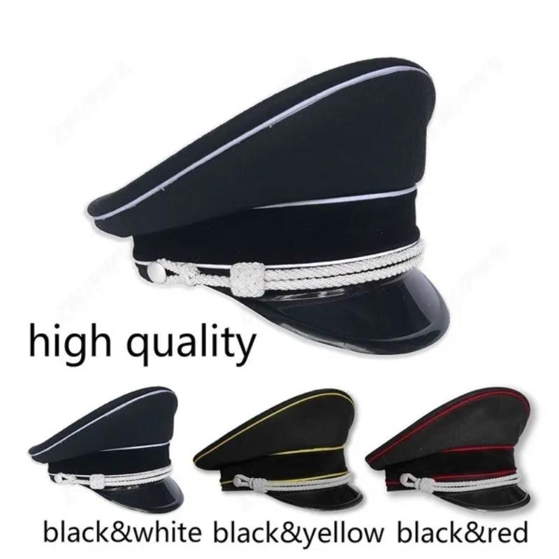 Fashion WWII German Army Elite Officer Wool Hat Cap Black Large Brimmed Engraved Cap Collection High Quality Hat