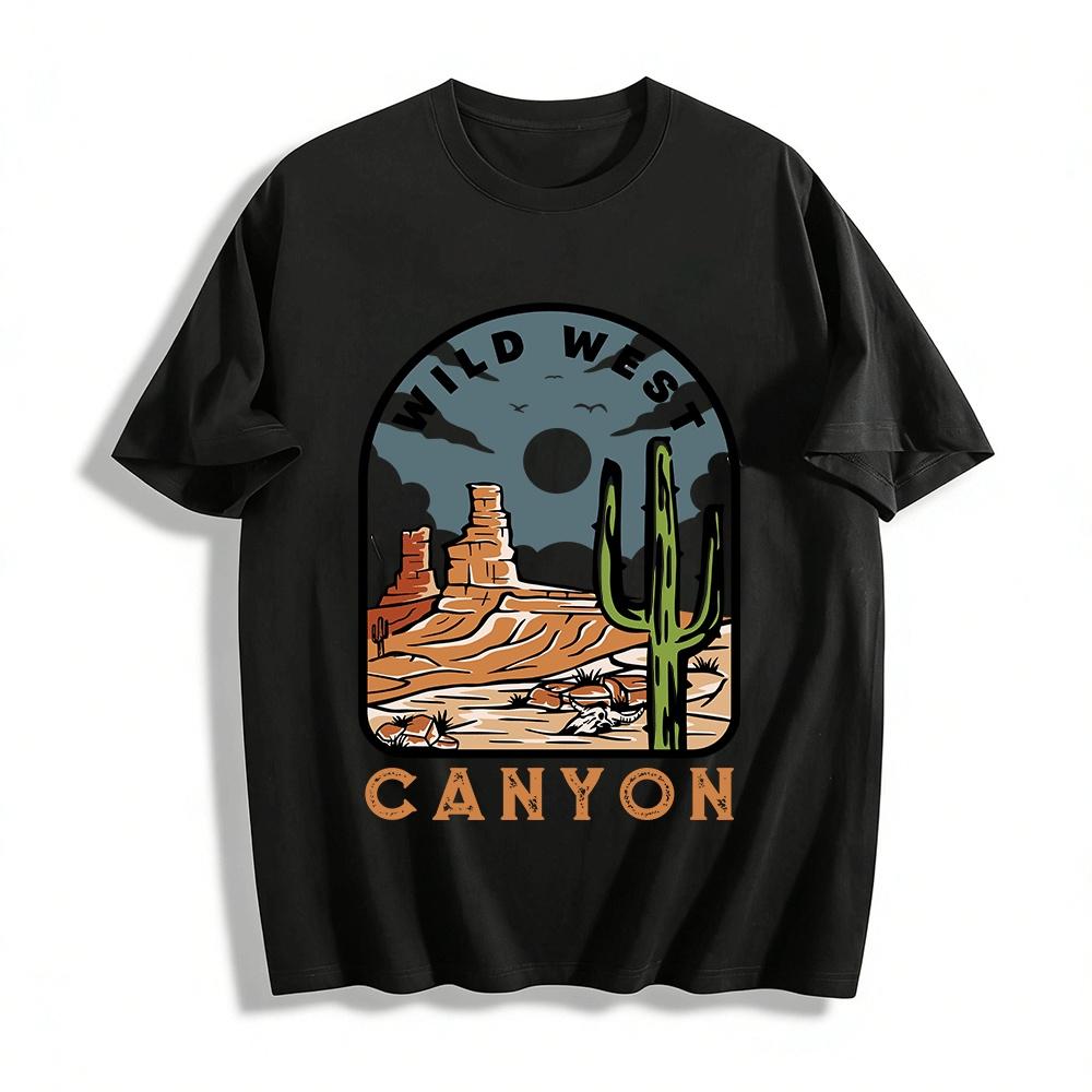 Wild West Canyon Desert Print Casual Short Sleeve T-Shirt Pure cotton T-shirt XXS