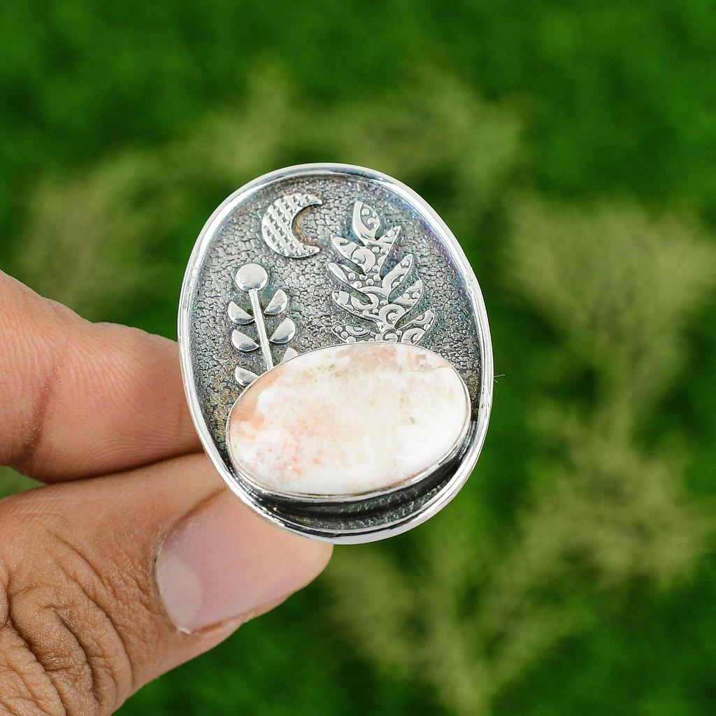 Anniversary Gift For Her Natural Scolecite Promise Adjustable Ring 925 Silver