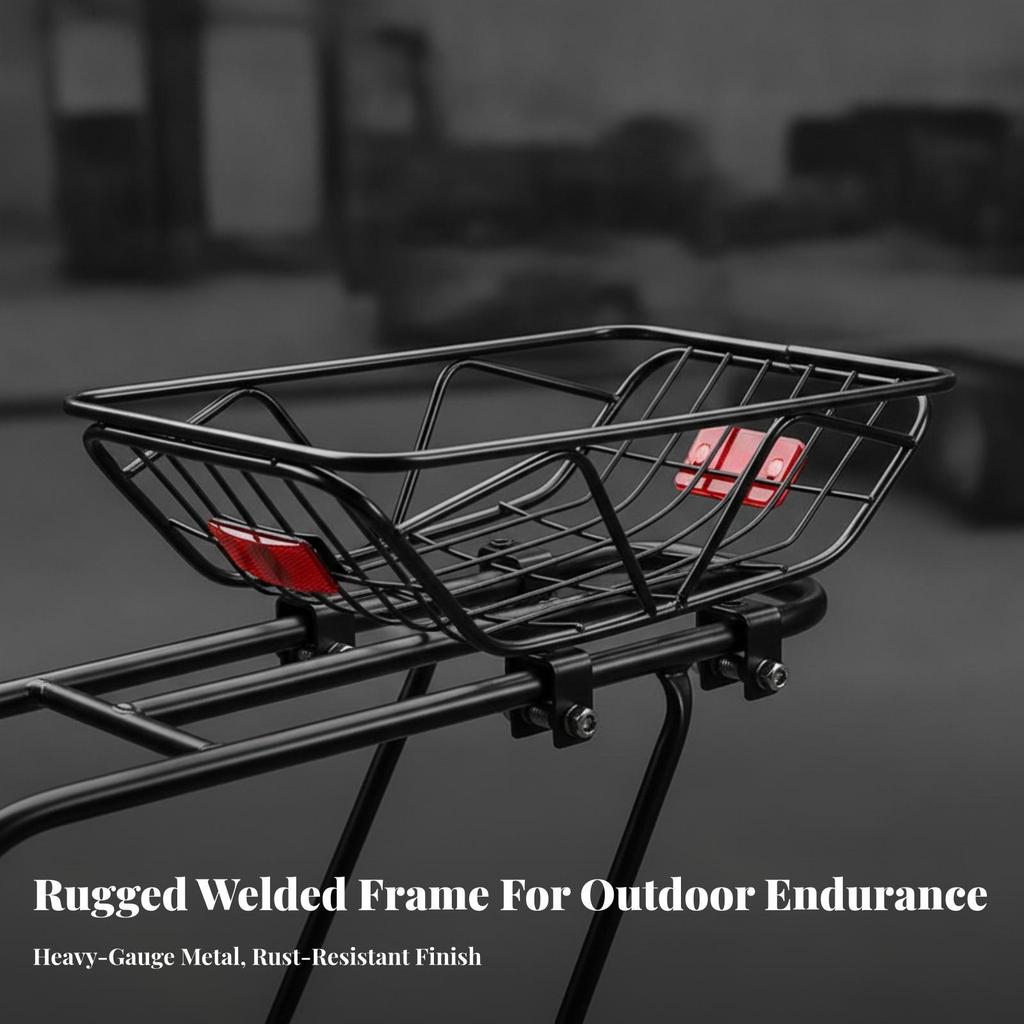 Rear Bike Basket with Reflector Long-Lasting Carrier Stable for Grocery Shopping