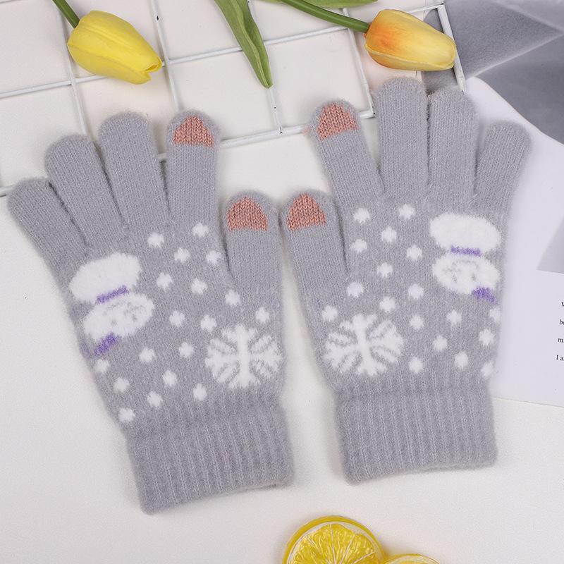 

Зимние перчатки с разделенными пальцами для женщин Зимние розовые кристальные норковые меховые жаккардовые теплые утолщенные перчатки с полноразмерным пальцем и пятипальцевым сенсорным экраном One Size